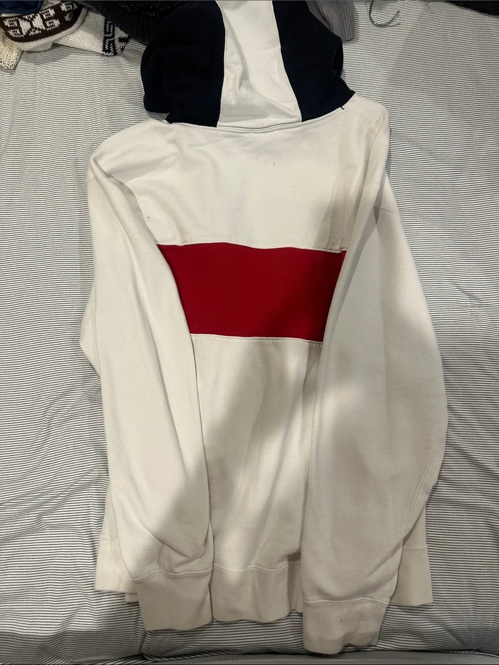 Jordan Men's White Hooded Zip Sweatshirt with Red and Black Chest Stripe